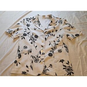 Alfred Dunner Floral Button‎ Down Top Pockets Short Sleeve